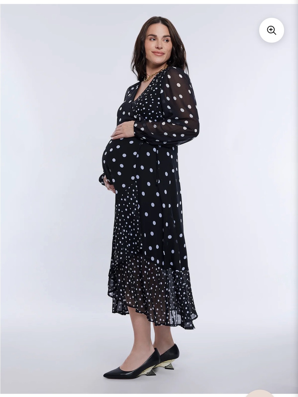 Motherhood Black Polka Dot Maternity Midi Dress woven drap Size S